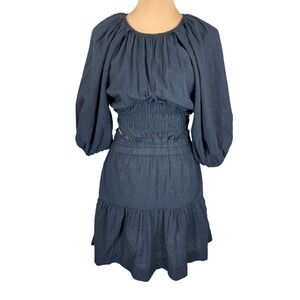 Sea New York Smocked Dress Tiered Mini Dress Puff Sleeve Black Size 2